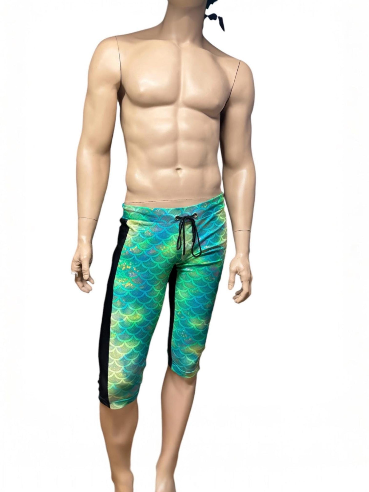Men's Mermaid Scale Holographic Legging - 3/4 Length with Side Pockets
