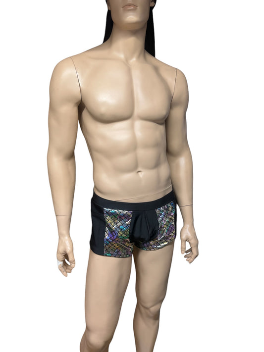 Men's rainbow fish scale booty shorts