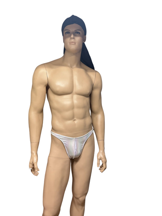 Men's white holographic rainbow thong bikini