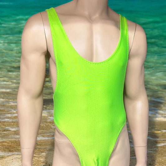 Neon Green Thong Bodysuit for Men - Bold and Striking One-Piece