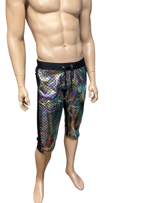Rainbow fish scales 3/4 length leggings with side pockets