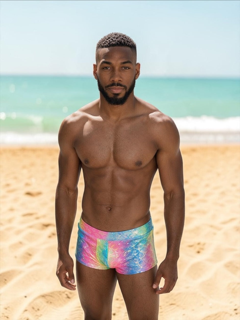 Men’s Holographic Scale Booty Shorts - Handmade