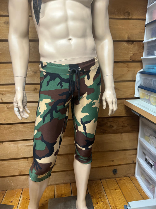 Men's camouflage 3/4 running tights with pockets