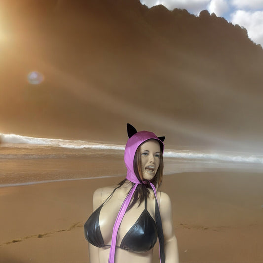 Feline Fashion Pink Hat with Cat Ears - Vegan Leather