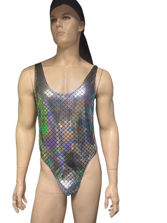 Colorful Mermaid Thong Bodysuit for Men