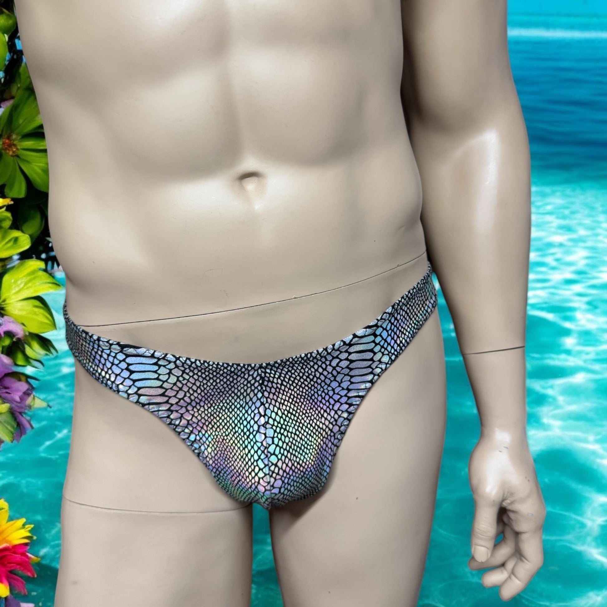 Men's Holographic Snake Print Thong Bikini - Bold Summer Swimwear
