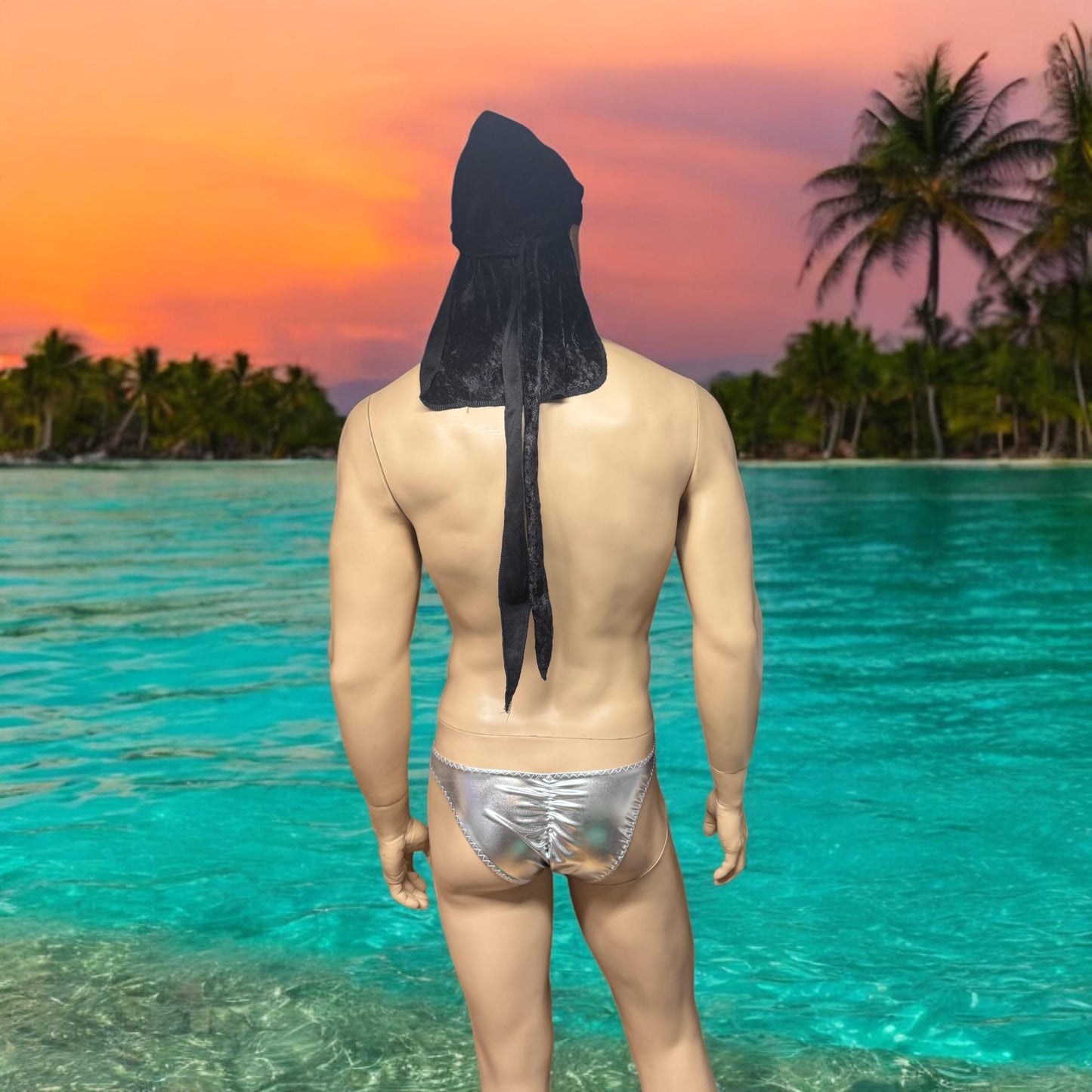 Trendy Men's Swim Briefs in Shiny Silver Faux Leather