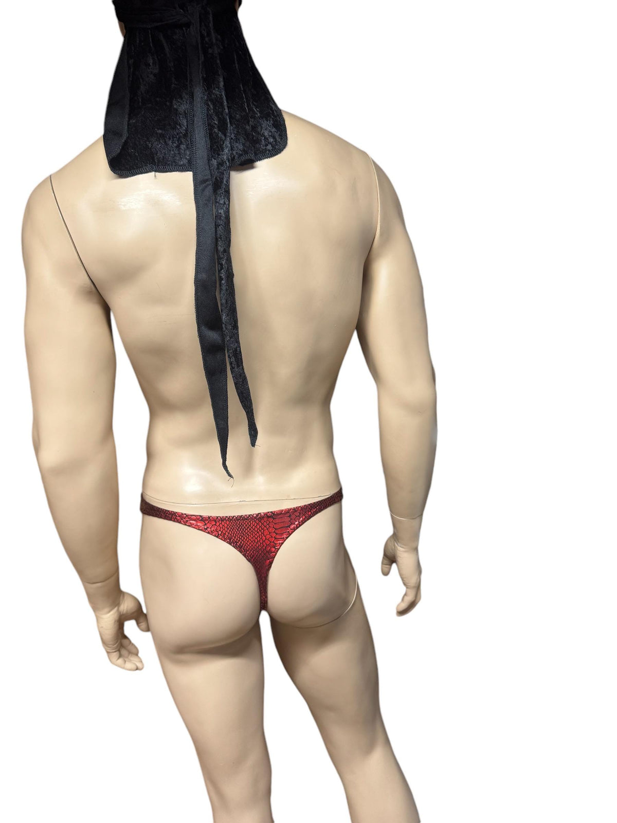 Vibrant Red Holographic Snake Print Men's Thong Swimwear