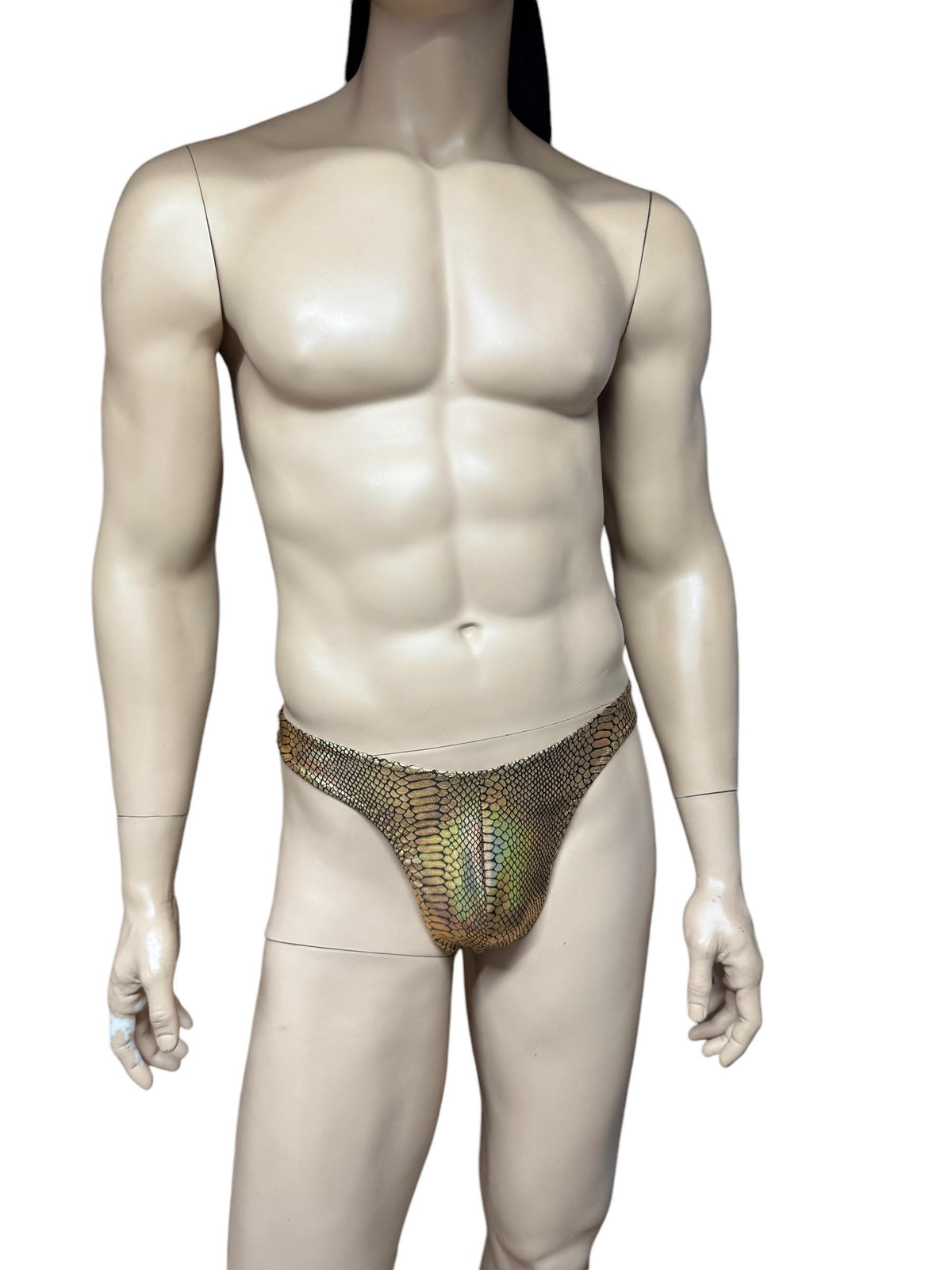 Holographic Gold Snake Scale Bikini Thong for Men