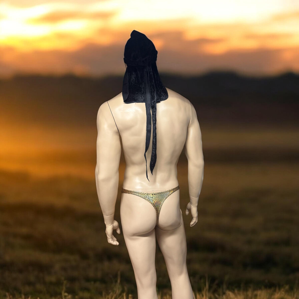 Holographic Gold Snake Scale Bikini Thong for Men