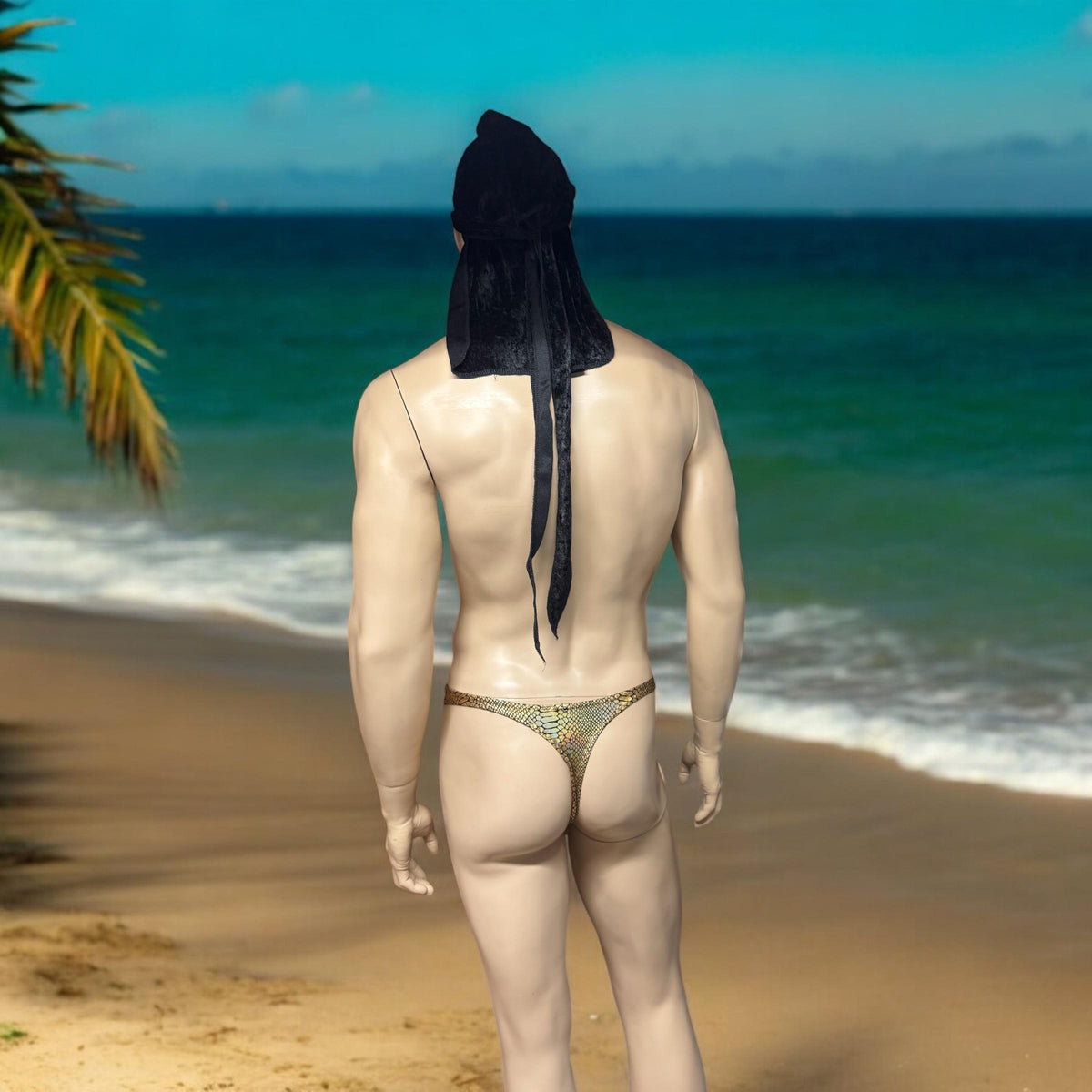 Holographic Gold Snake Scale Bikini Thong for Men