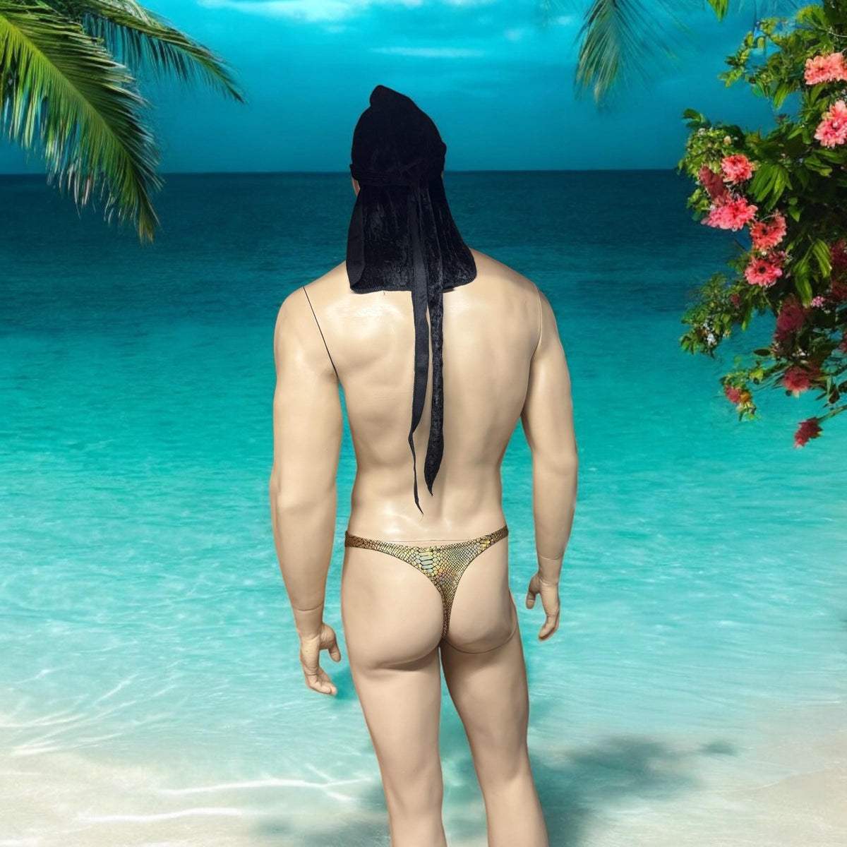 Holographic Gold Snake Scale Bikini Thong for Men
