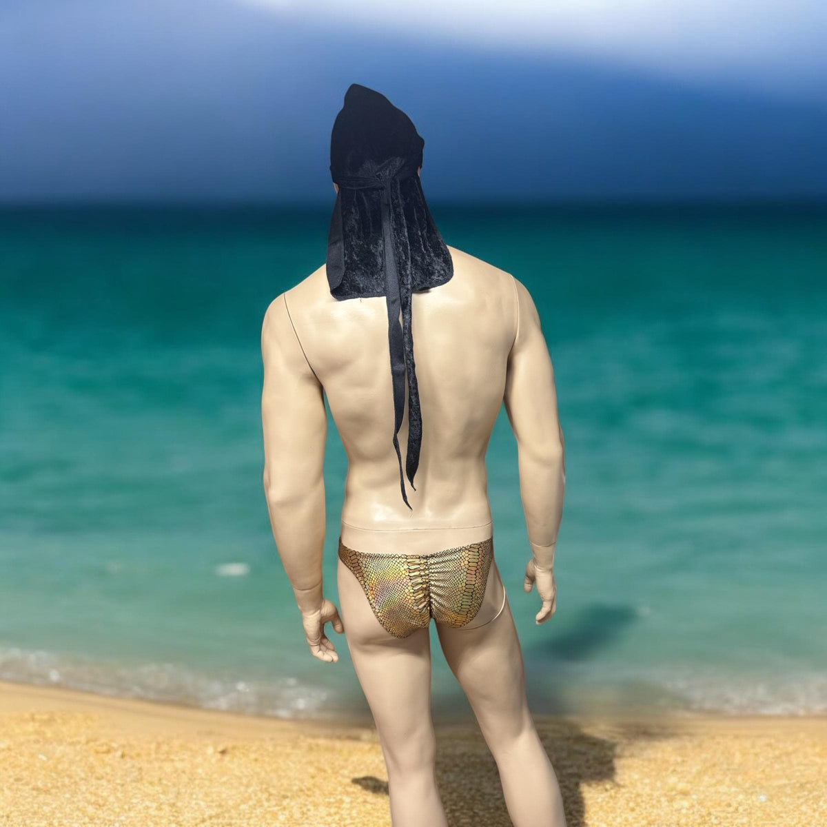 Gold Snake Scale Holographic Swim Briefs for Men