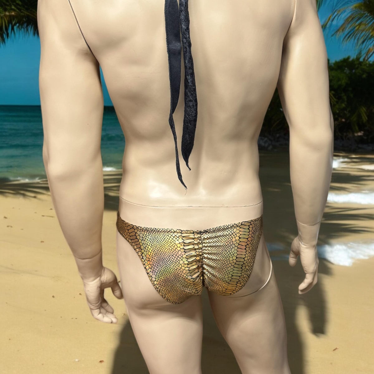 Gold Snake Scale Holographic Swim Briefs for Men