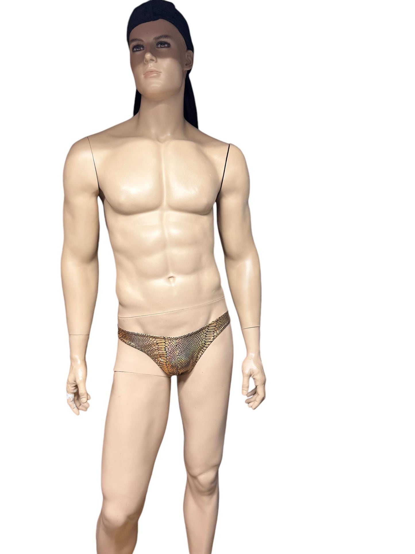 Gold Snake Scale Holographic Swim Briefs for Men