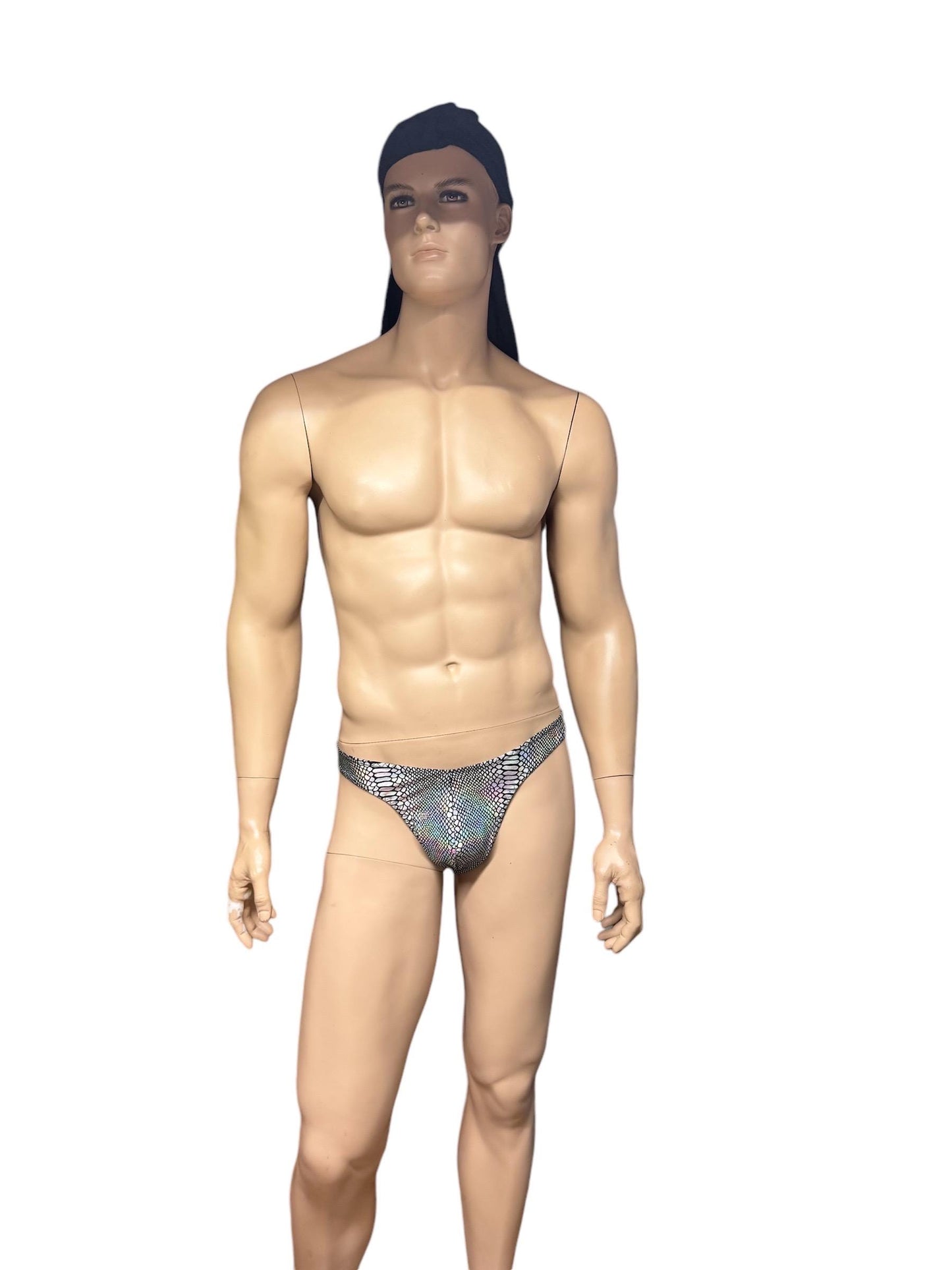 Men's Holographic Snake Print Thong Bikini - Bold Summer Swimwear