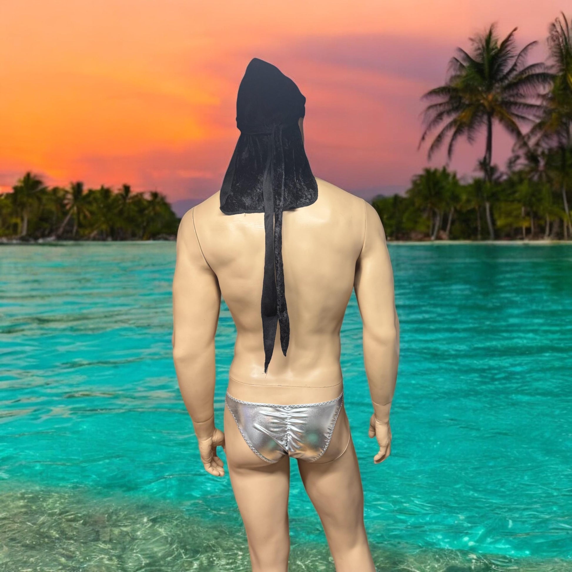 Trendy Men's Swim Briefs in Shiny Silver Faux Leather