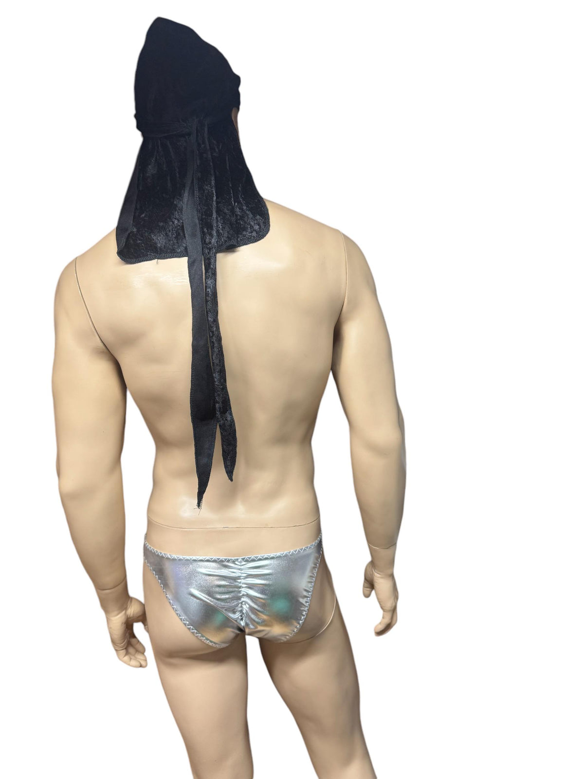 Trendy Men's Swim Briefs in Shiny Silver Faux Leather