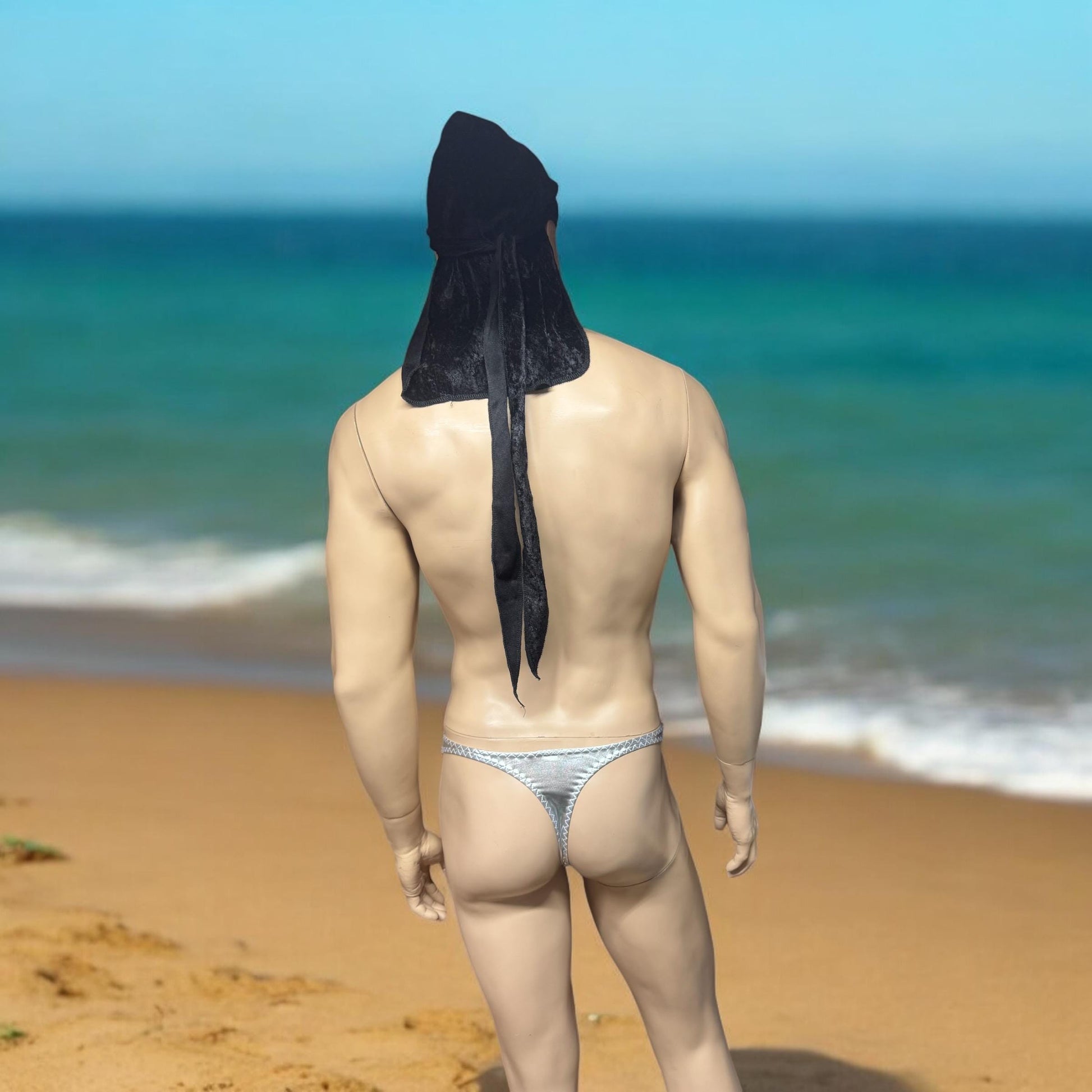 Stylish Men's Silver Faux Leather Swim Thong Briefs