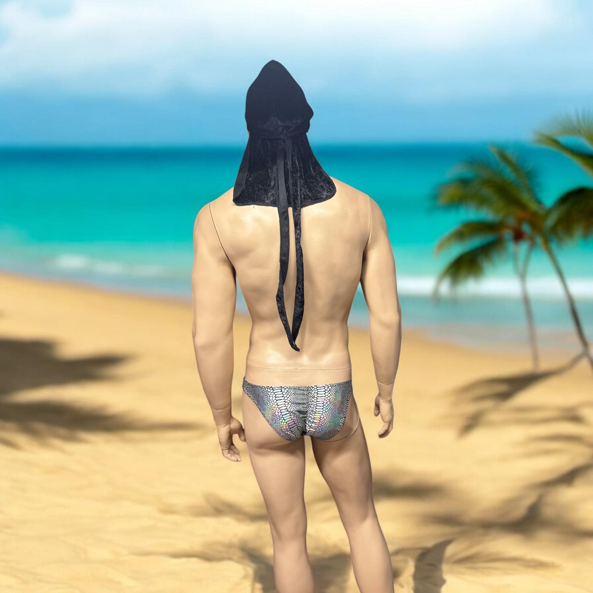 Men's Holographic Snake Print Silver Swim Briefs