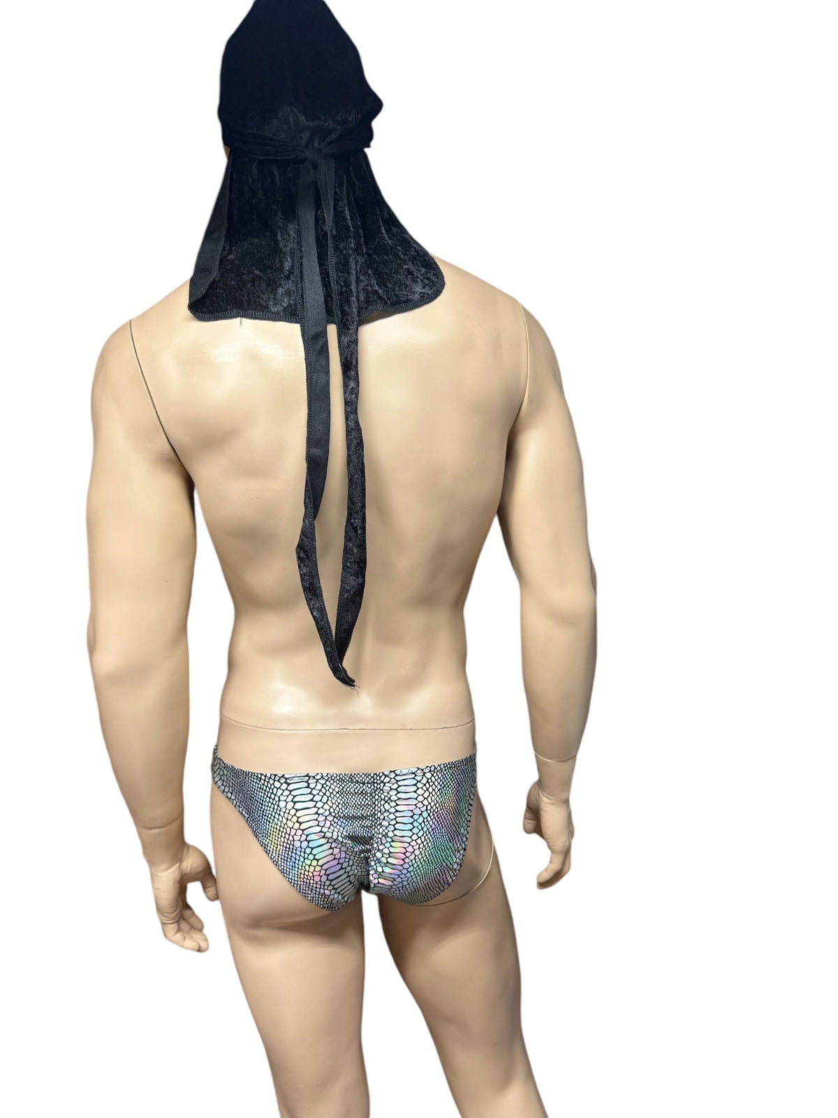 Men's Holographic Snake Print Silver Swim Briefs