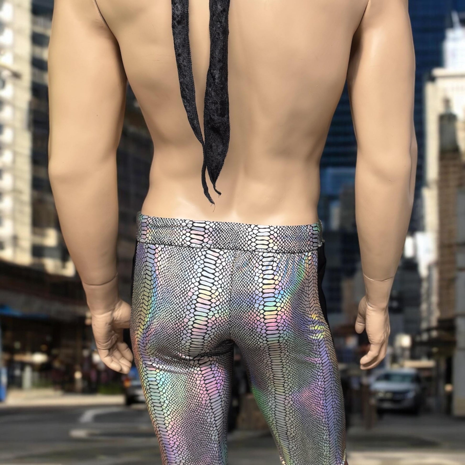 Men's Silver Snake Print Leggings - Bold Silver Fashion Statement