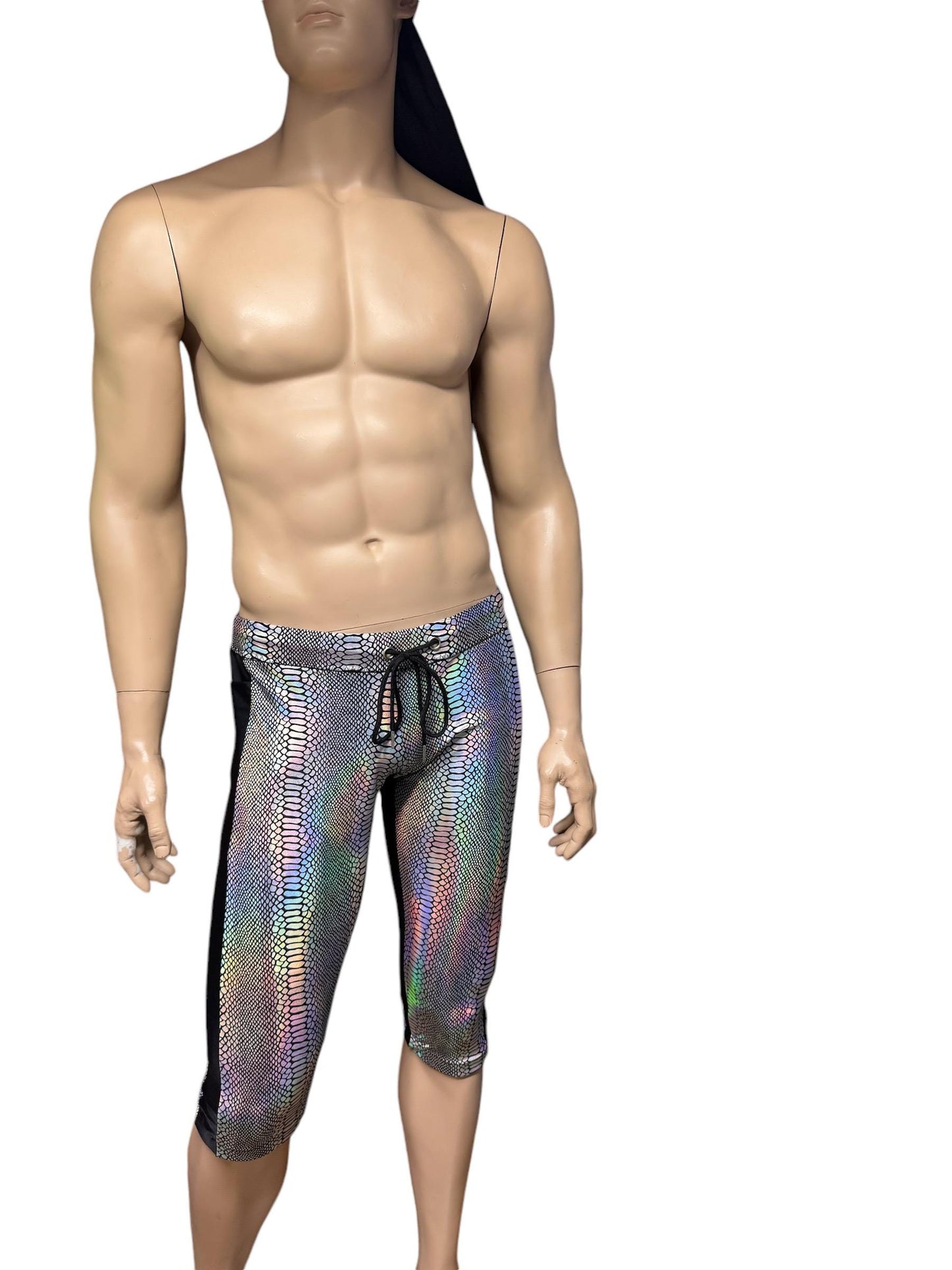 Men's Silver Snake Print Leggings - Bold Silver Fashion Statement