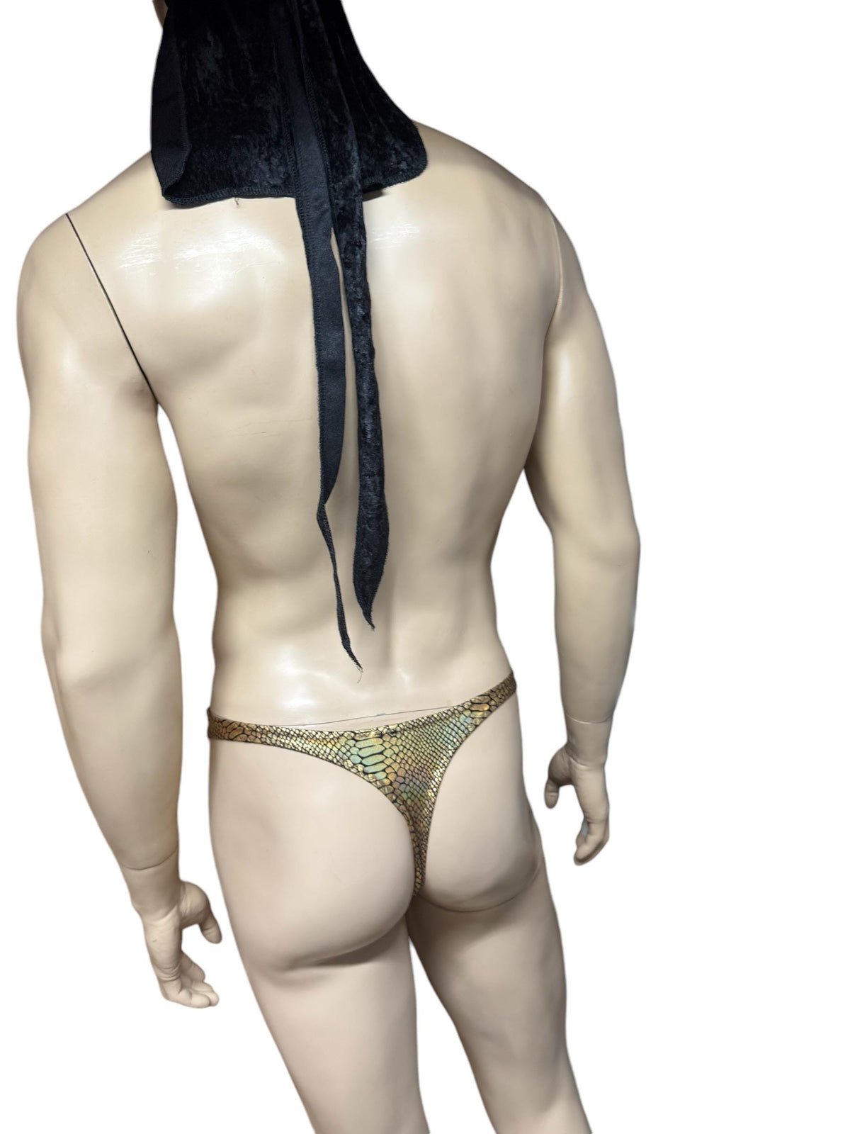 Holographic Gold Snake Scale Bikini Thong for Men