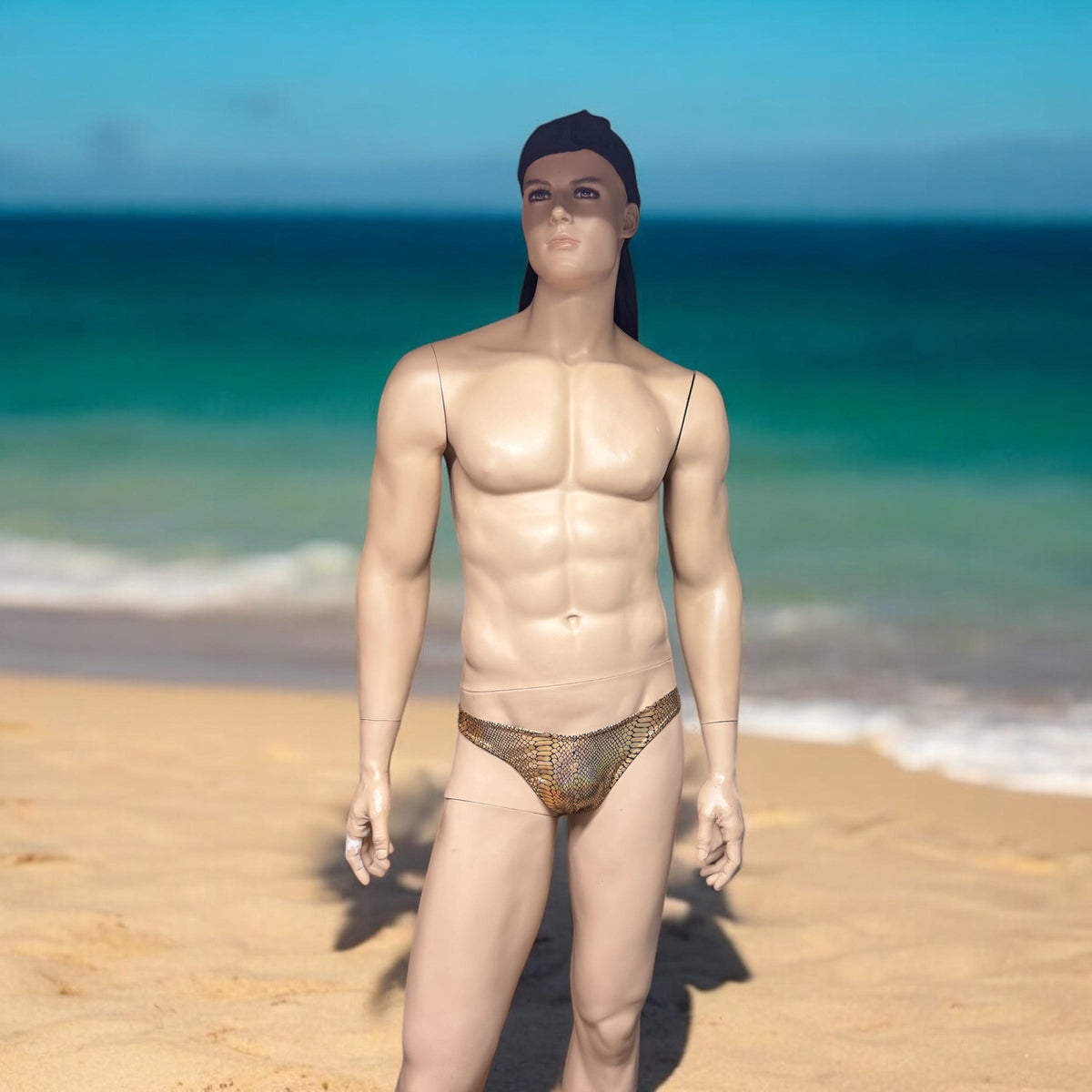 Gold Snake Scale Holographic Swim Briefs for Men