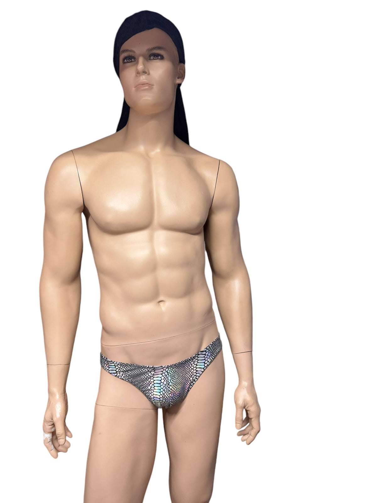 Men's Holographic Snake Print Silver Swim Briefs