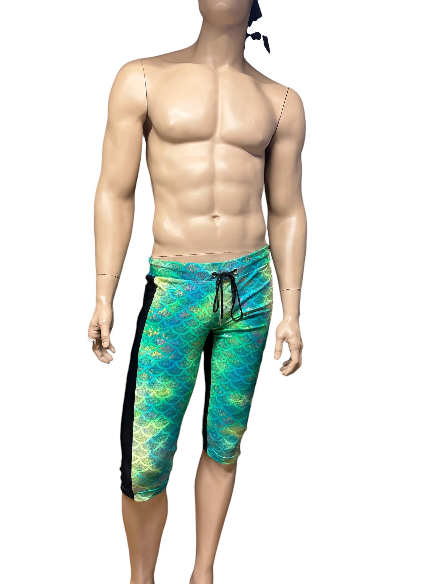 Men's Mermaid Scale Holographic Legging - 3/4 Length with Side Pockets