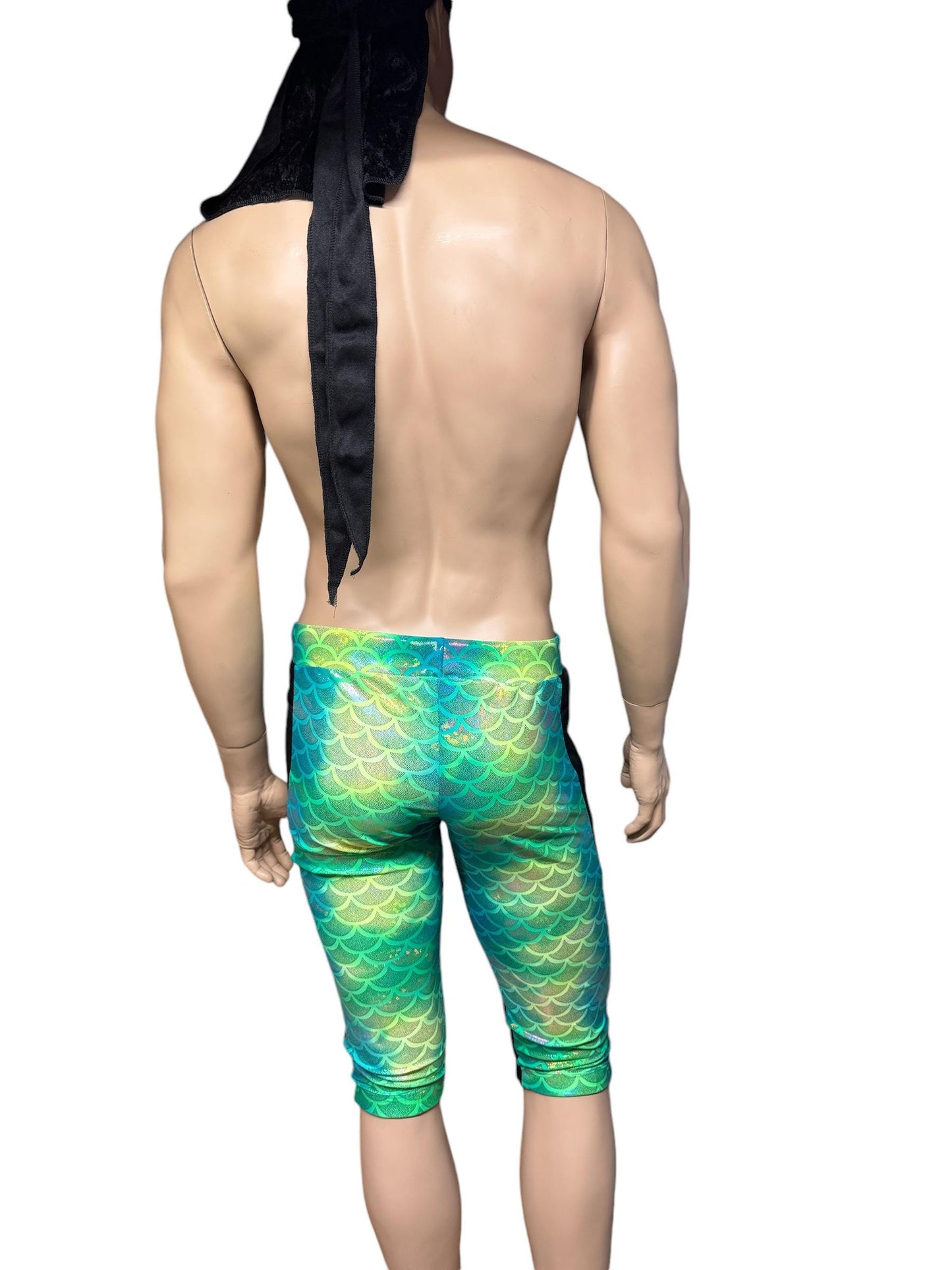 Men's Mermaid Scale Holographic Legging - 3/4 Length with Side Pockets