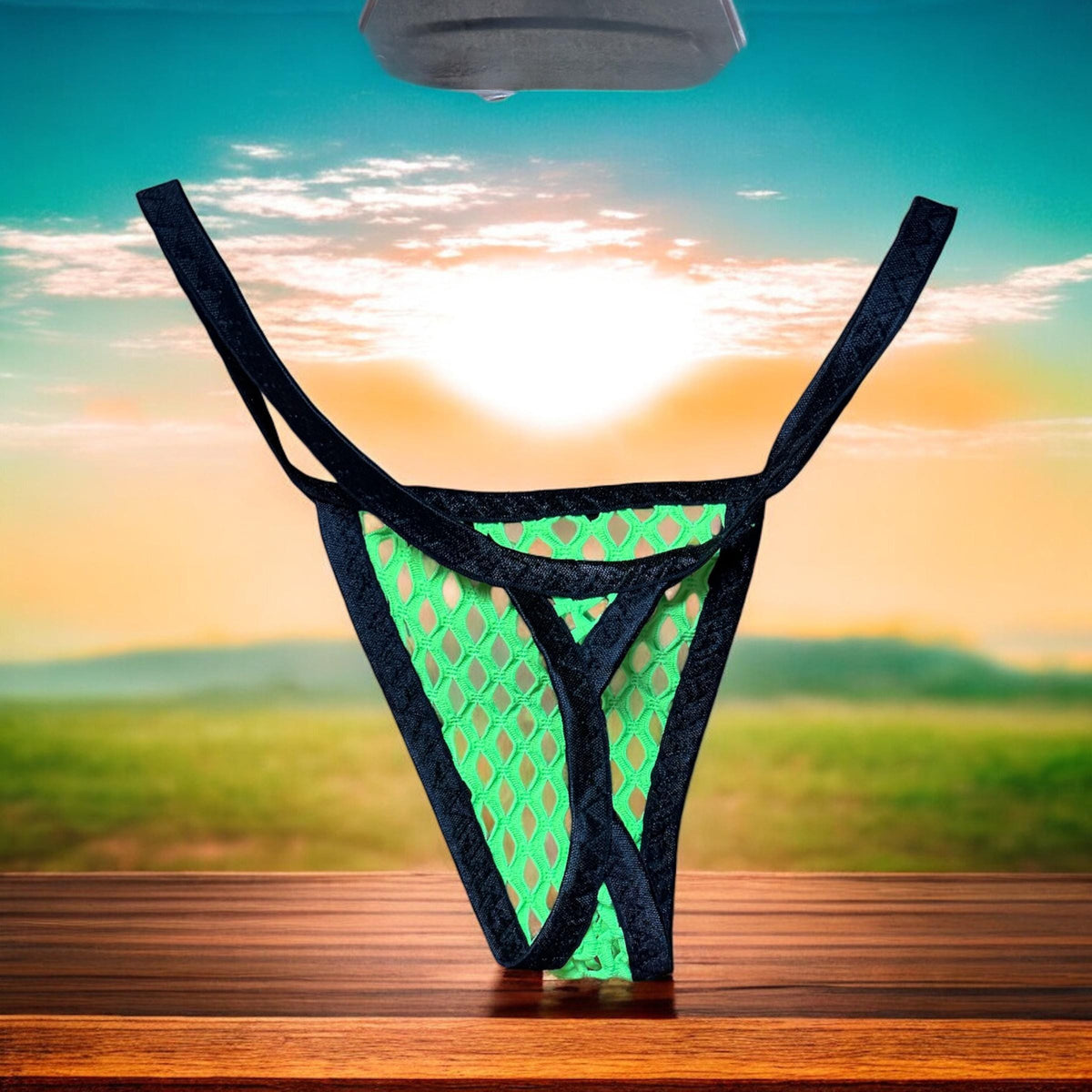 Micro thong for men, neon green mesh