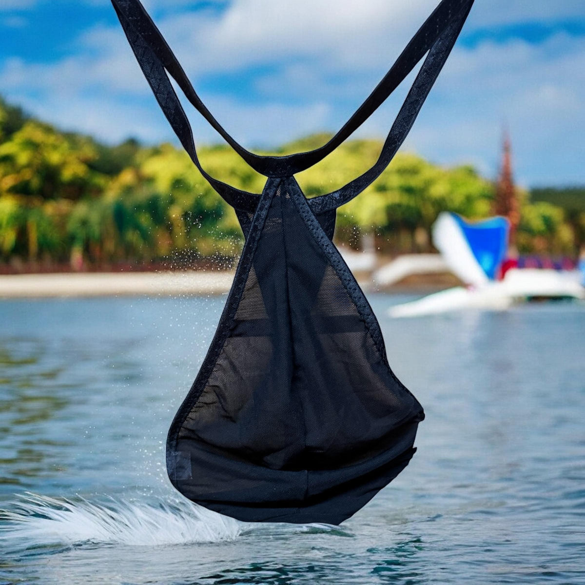 Handmade Black Mesh Teardrop Thong for Men