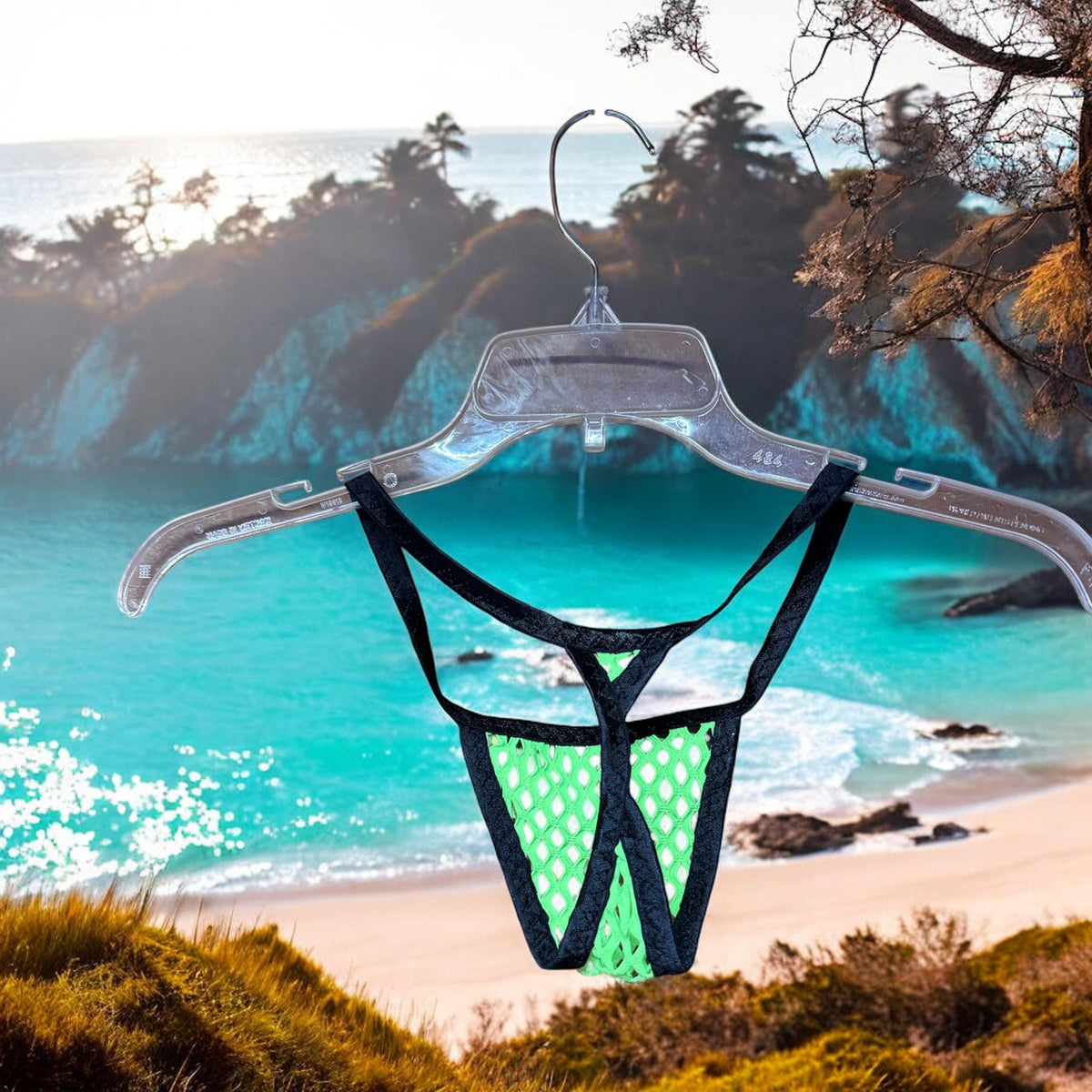 Micro thong for men, neon green mesh