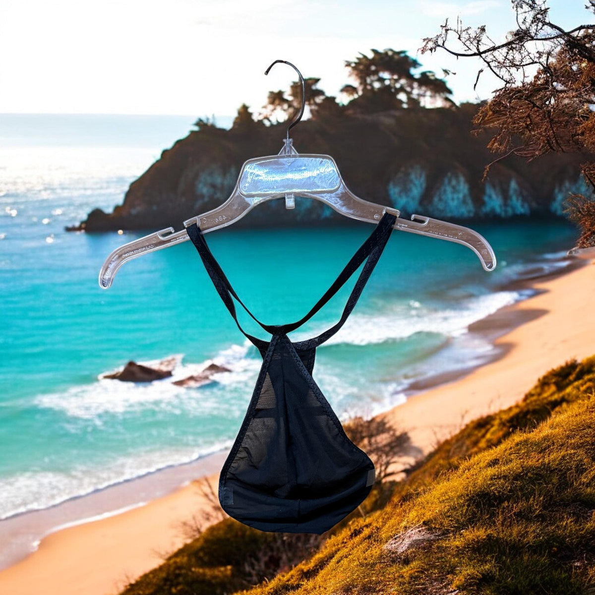 Handmade Black Mesh Teardrop Thong for Men