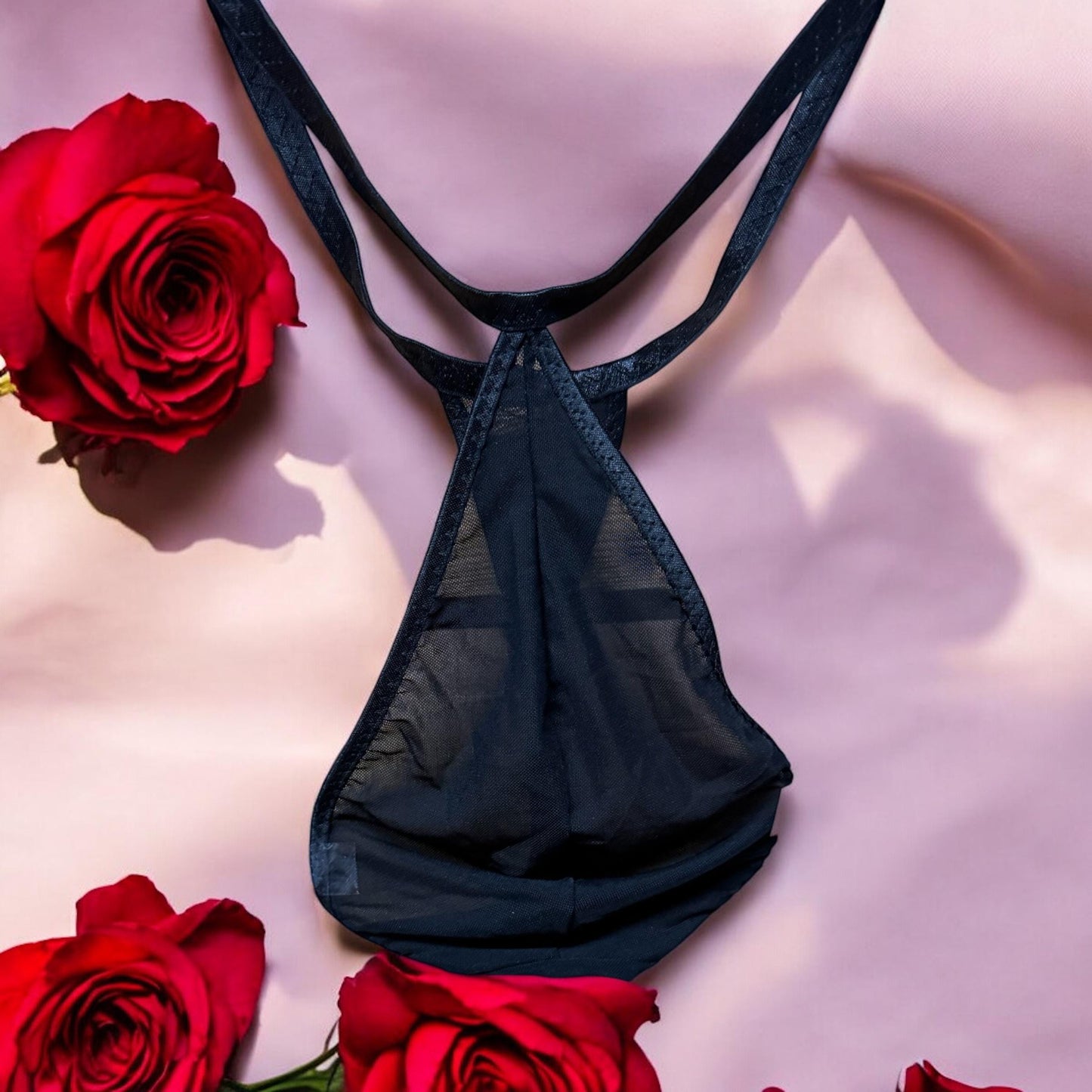 Handmade Black Mesh Teardrop Thong for Men