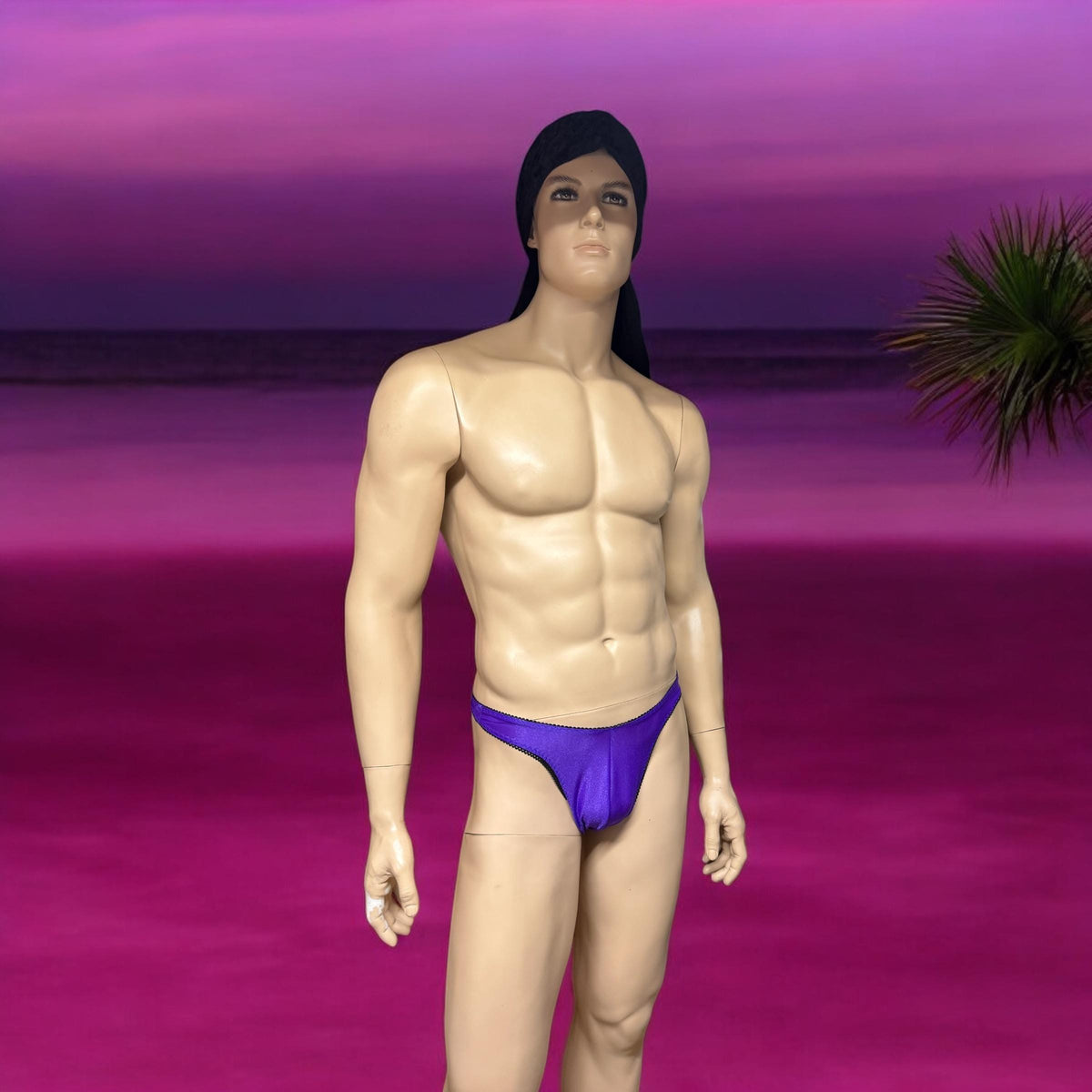 Men's Sexy Thong Underwear - Shiny Purple & Semi-Sheer
