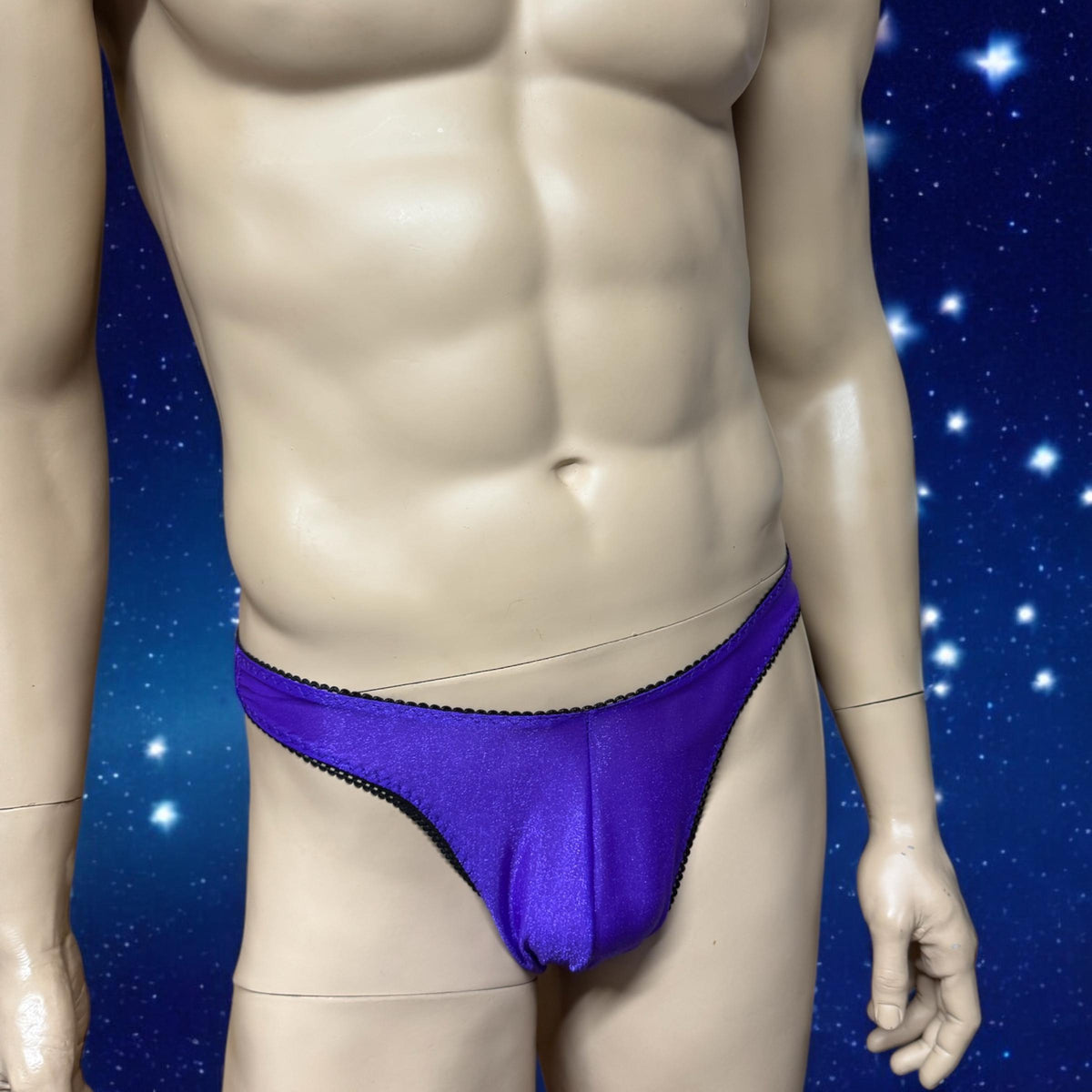 Men's Sexy Thong Underwear - Shiny Purple & Semi-Sheer