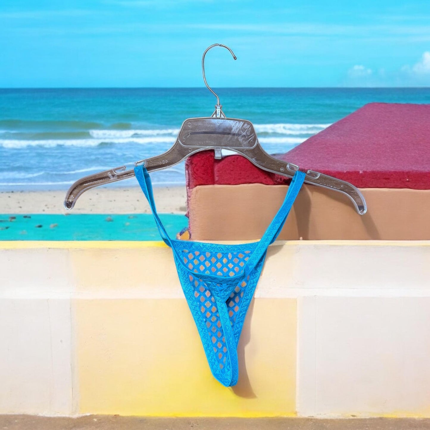 Men's micro thong, turquoise mesh underwear