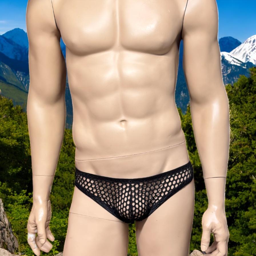 Handmade Men's Black Mesh Briefs - Comfortable Underwear for Him