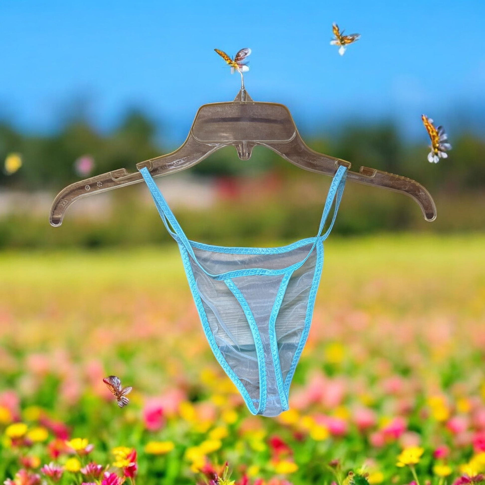 Men's Blue Chiffon Thong