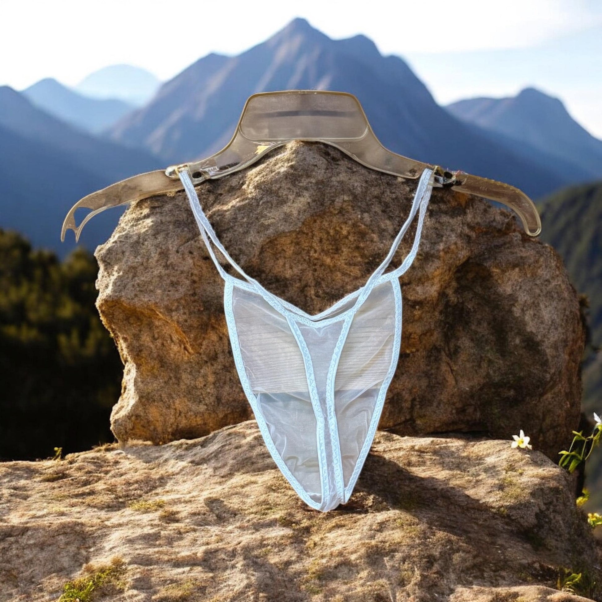 Men's White Chiffon Thong