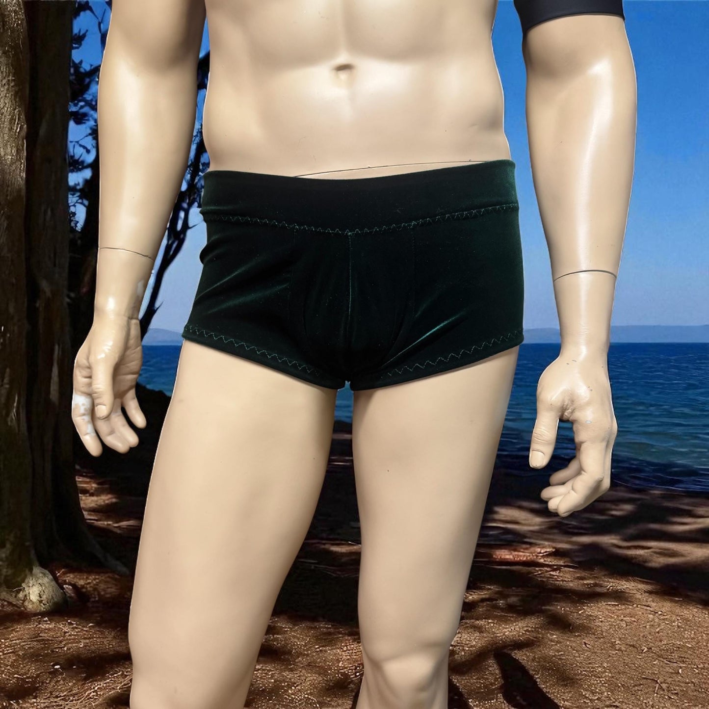 Handmade Dark Green Velvet Men's Booty Shorts