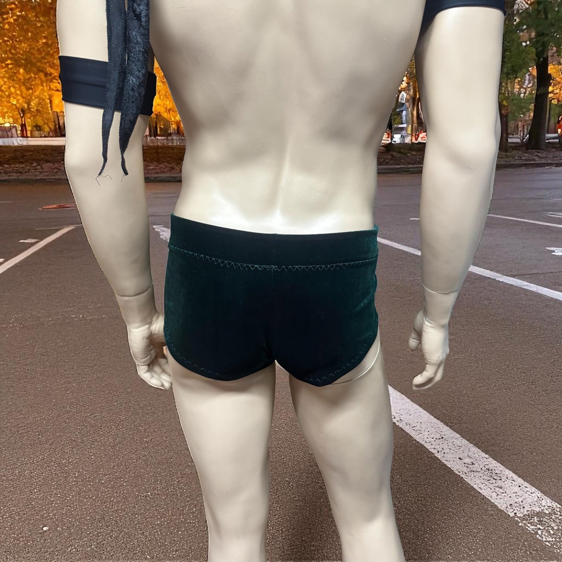 Handmade Dark Green Velvet Men's Booty Shorts