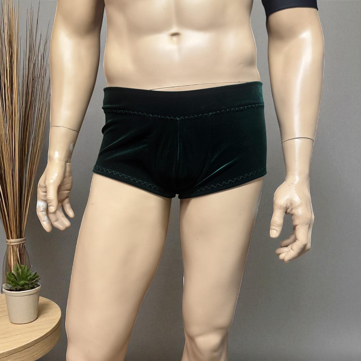 Handmade Dark Green Velvet Men's Booty Shorts
