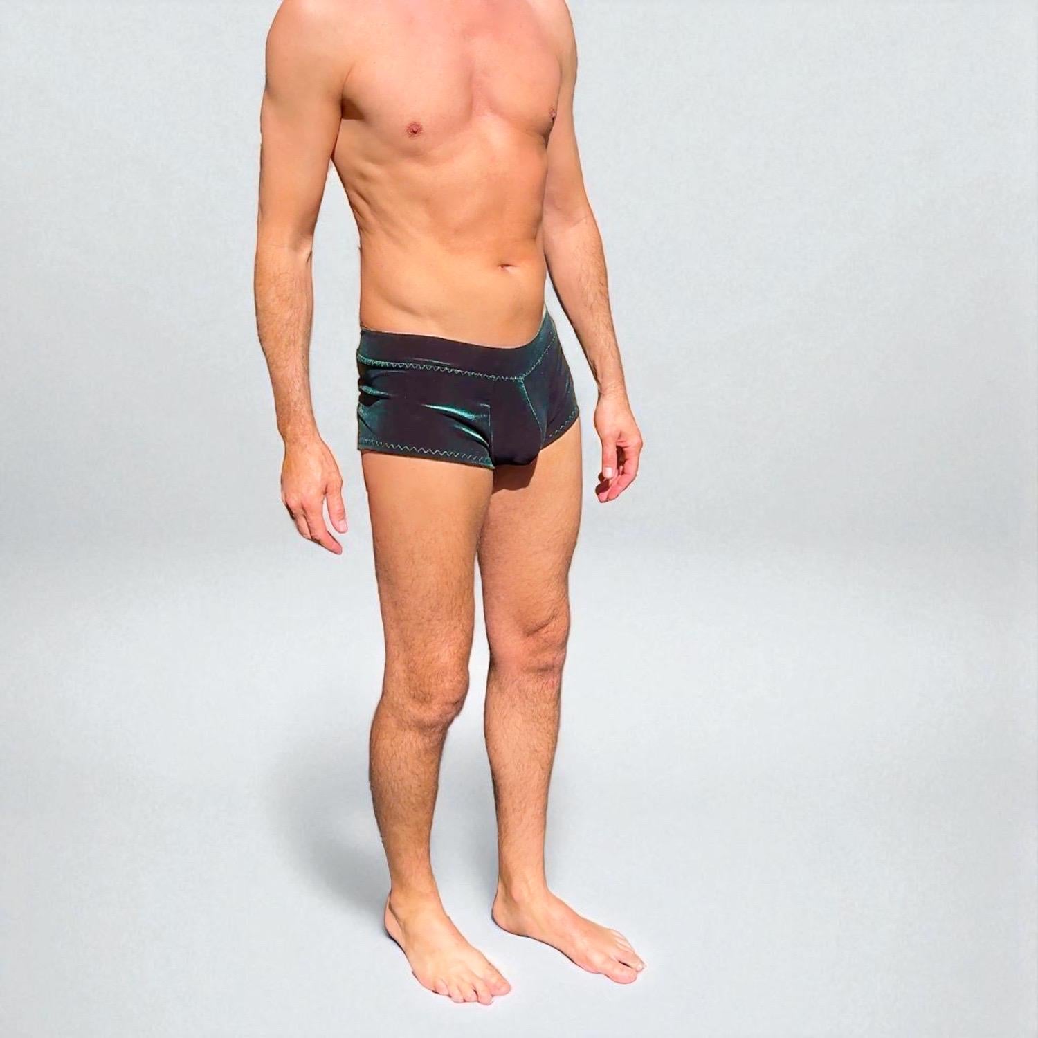 Handmade Dark Green Velvet Men's Booty Shorts