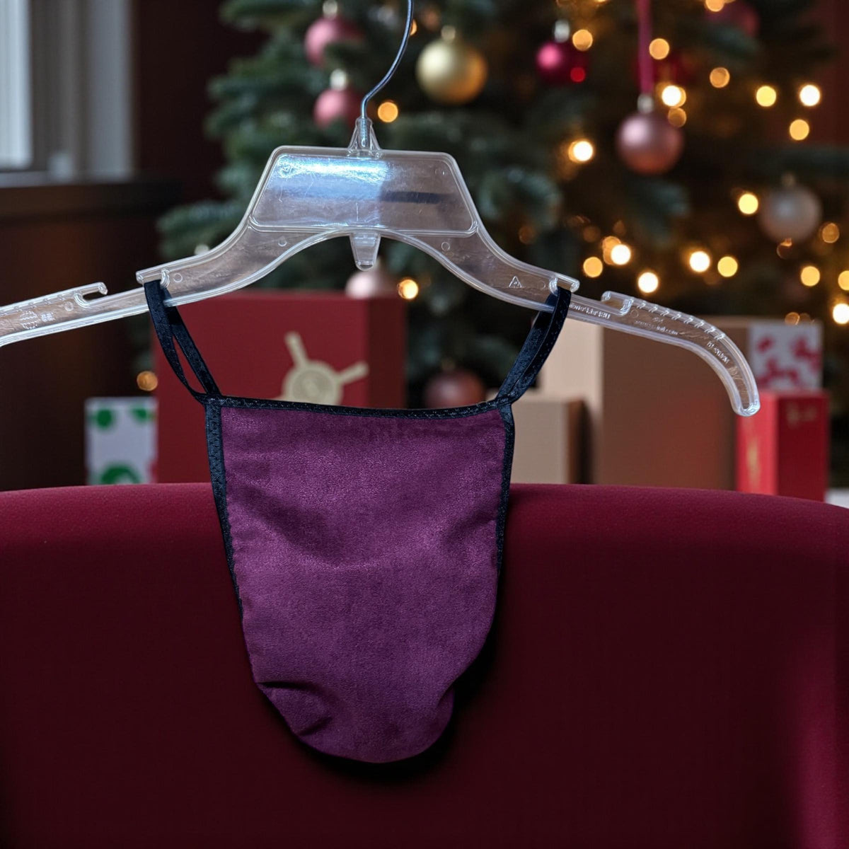 Men's Burgundy Faux Suede G-String | Soft and Sleek Design
