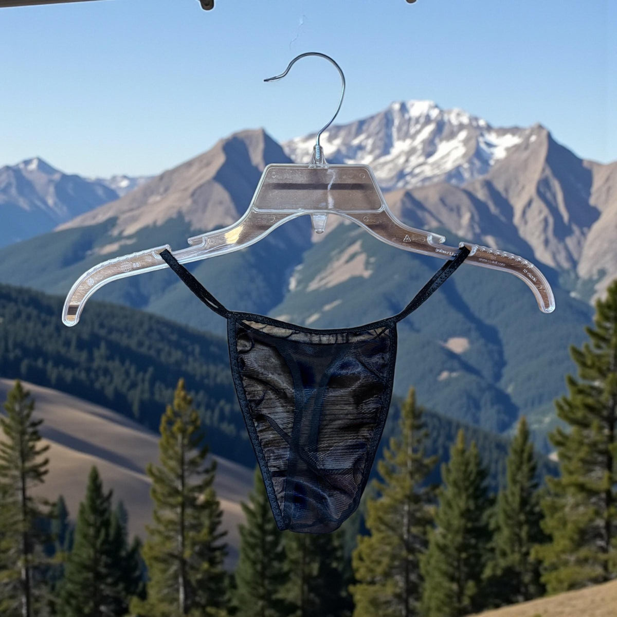 Men's Black Chiffon Thong