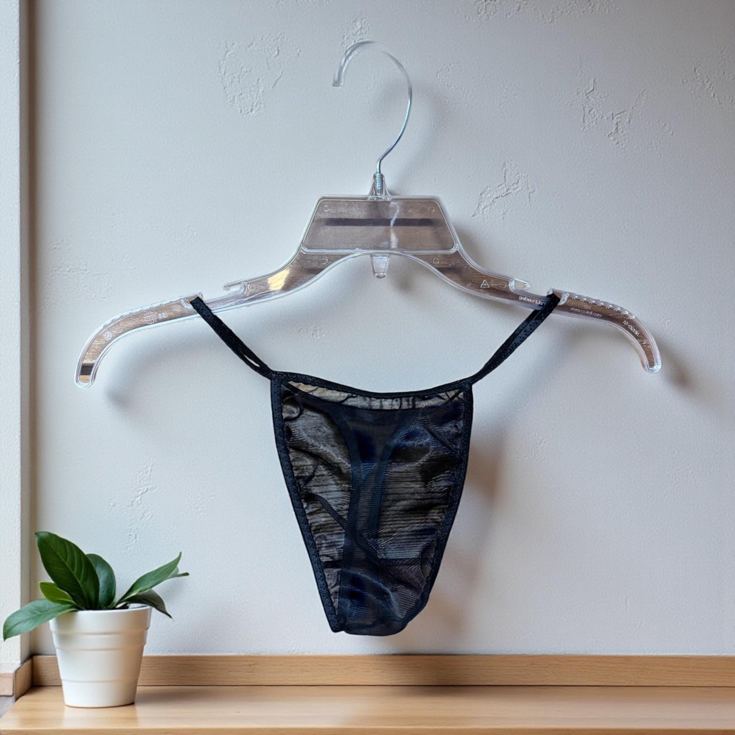 Men's Black Chiffon Thong